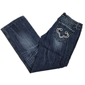 Rerock Express‎ Dark Wash Studded Straight Leg Denim Jeans Size 8 Women's